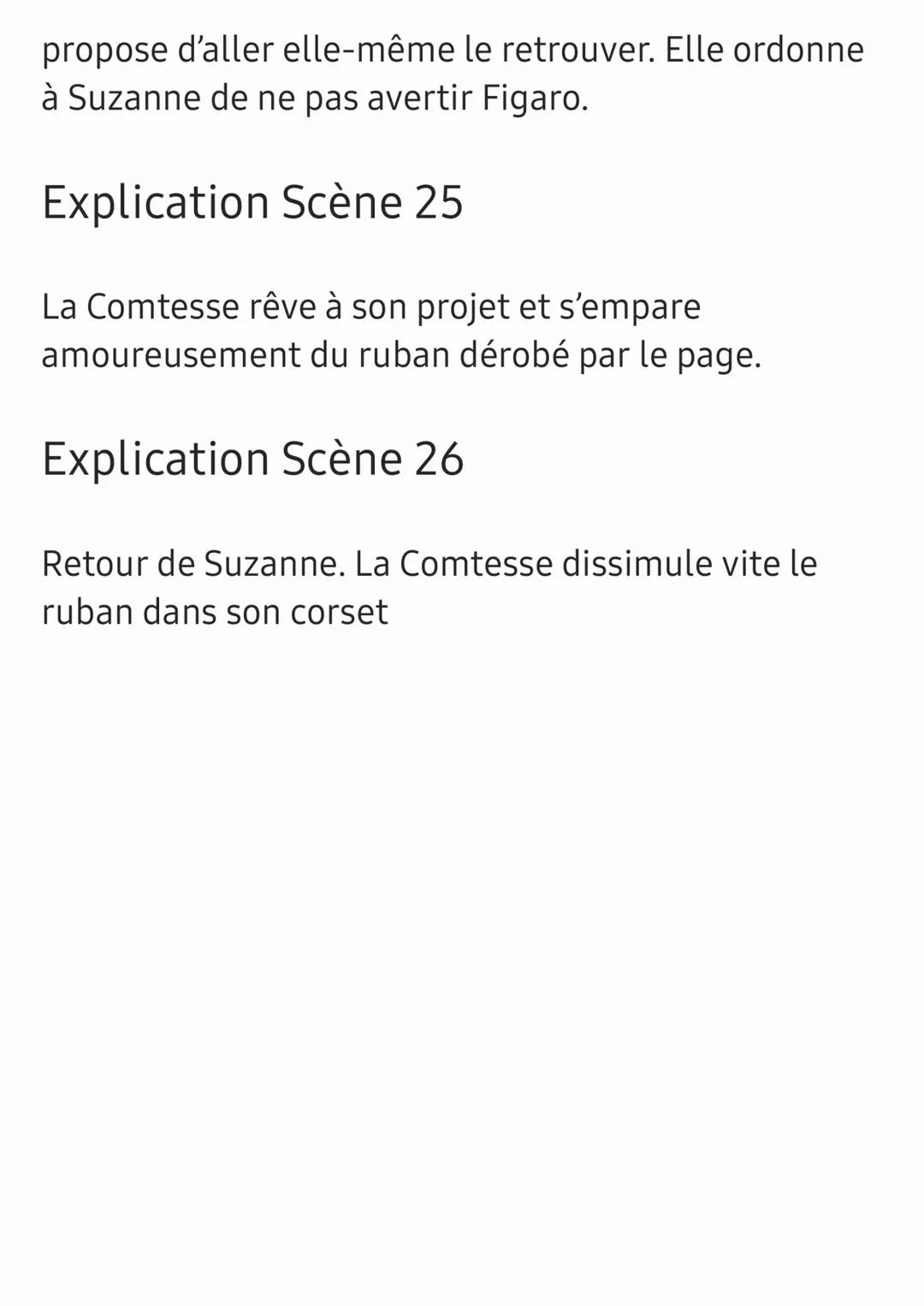 Le mariage de Figaro - acte 2
Explication Scène 1
Suzanne explique la Comtesse la visite du Comte et
la scène du ruban avec Chérubin
Explica