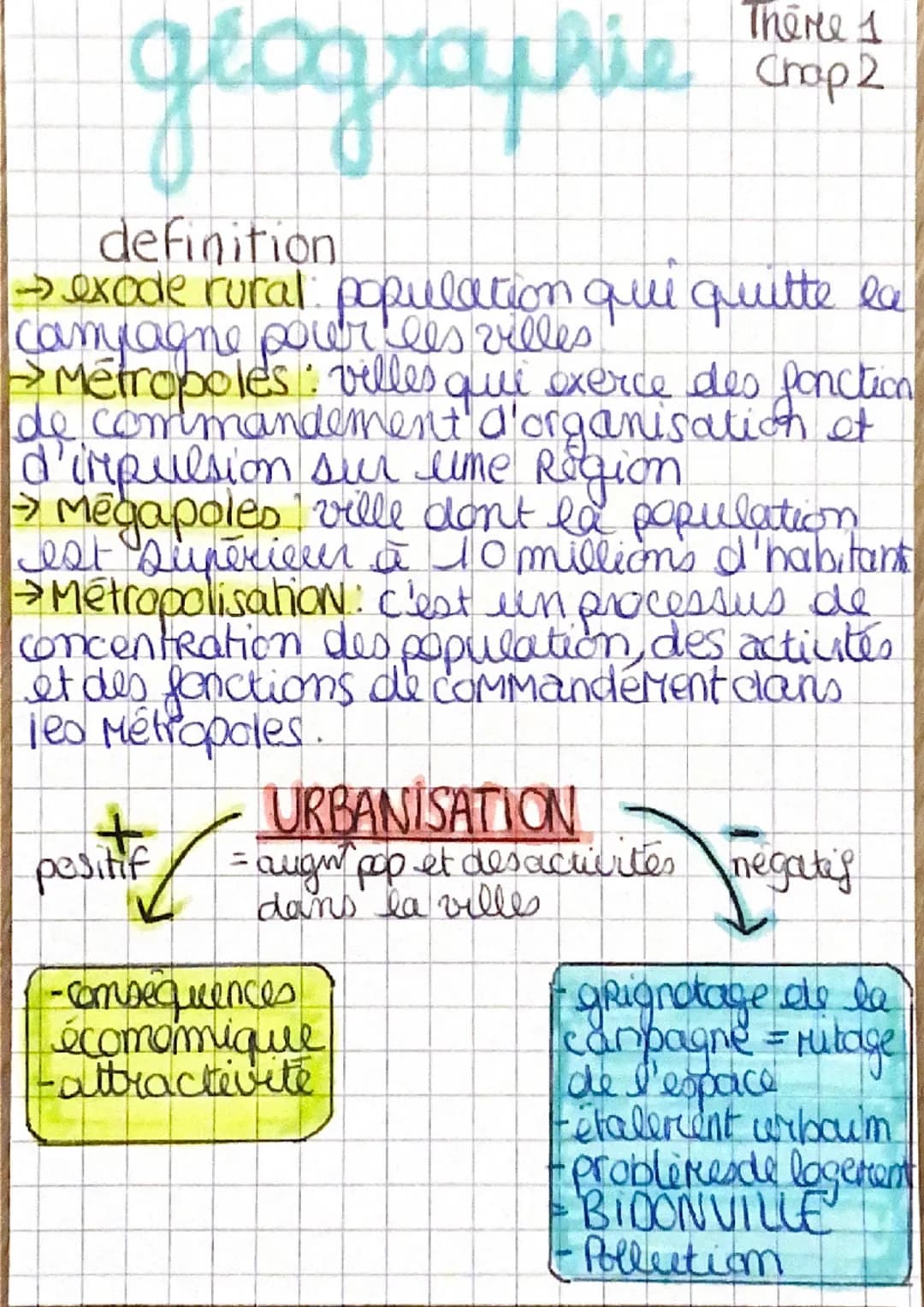 There 1
Die Chap 2
geographie
definition
→ exode rural: population que quitte la
Camylagne pour les villes
→ Métropoles villes que exerce de