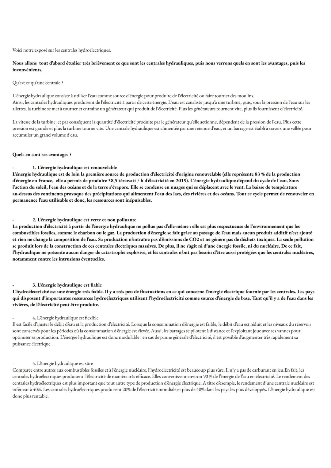 LES CENTRALES
HYDRAULIQUES
Avantages et inconvénients Voici notre exposé sur les centrales hydroélectriques.
Nous allons tout d'abord étudie