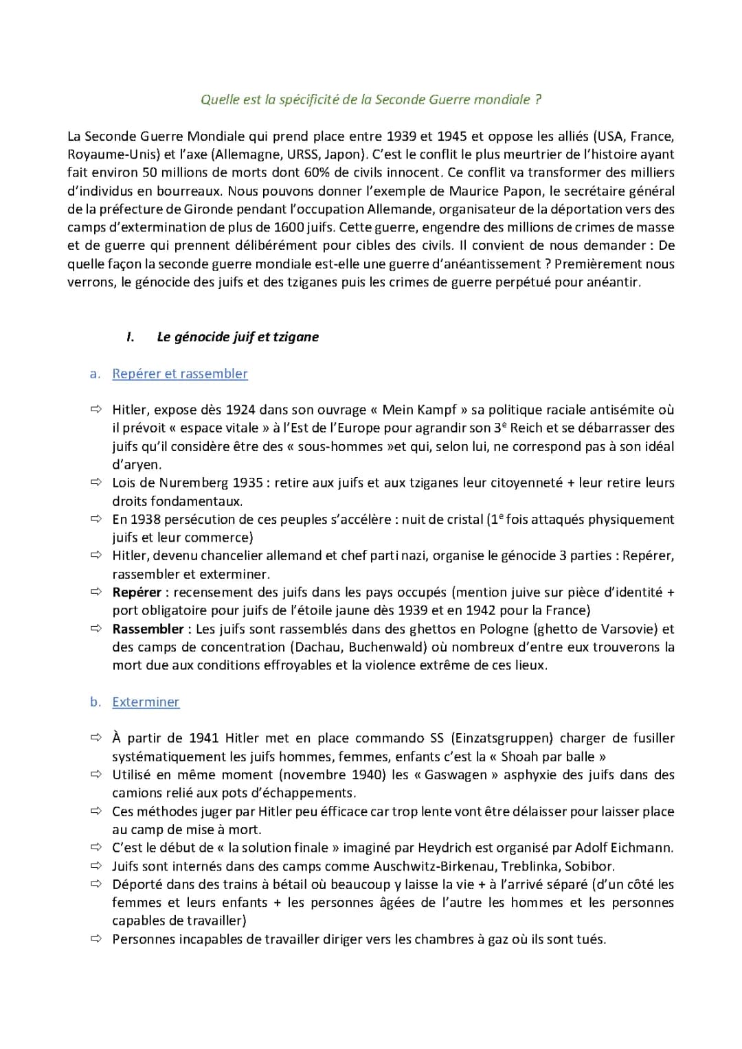 Sujet dissertation Seconde Guerre mondiale terminale PDF: Causes et Conséquences