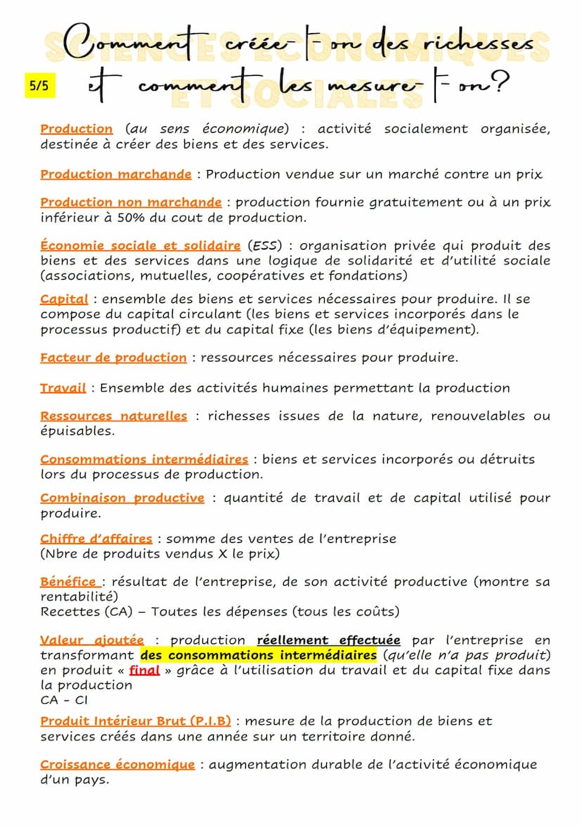 1/5
Comment créée Fon des richesses
it comment les mesure Fon?
La PRODUCTION correspond aux activités humaines qui consistent à créer des
bi