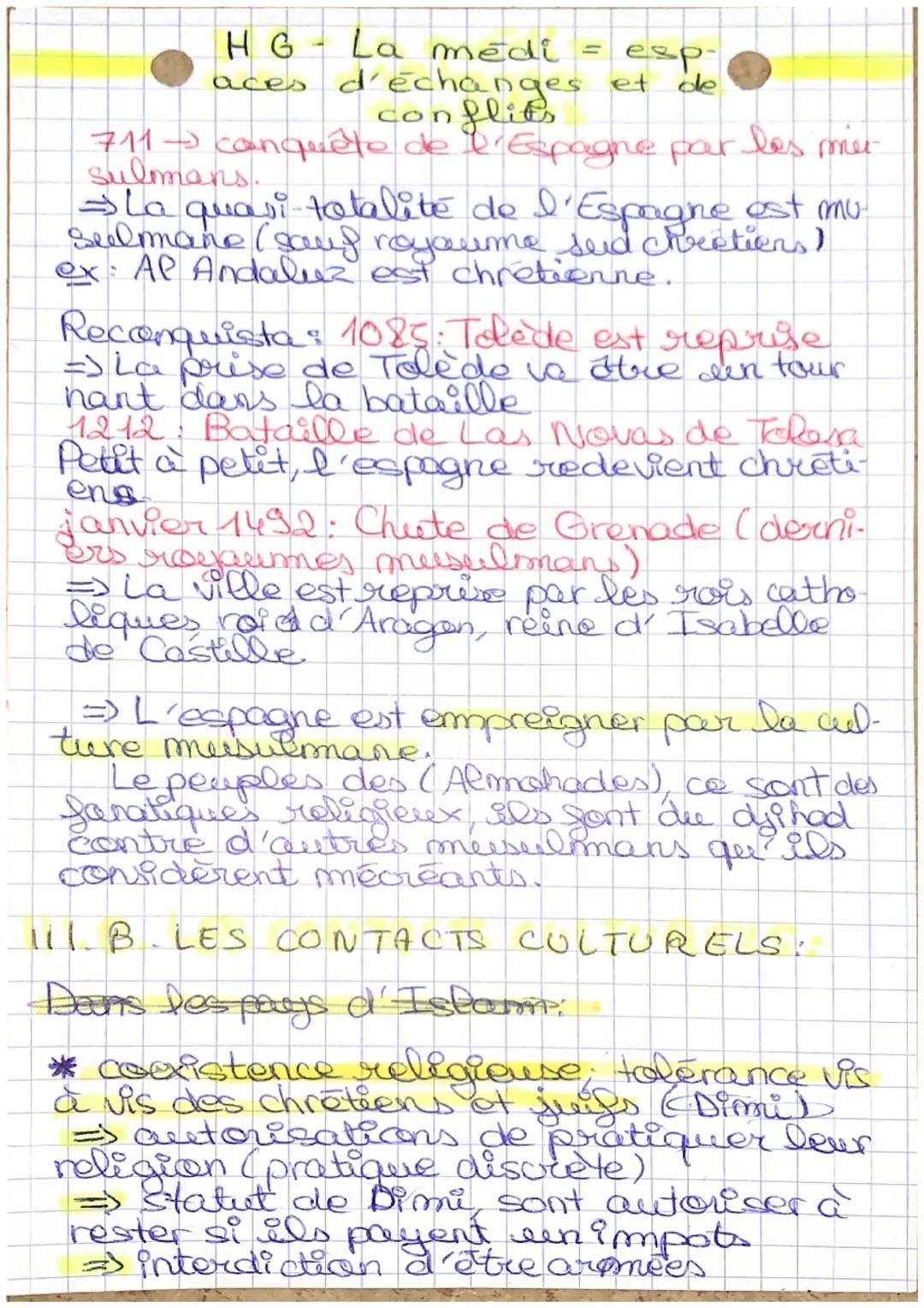 it G- La médi
4
✔ce d'echange et
XIe-xile conflits
espa
Le bassin mediteraneen est diviseren.
3 grande civilisations:
La chreliente mediend,