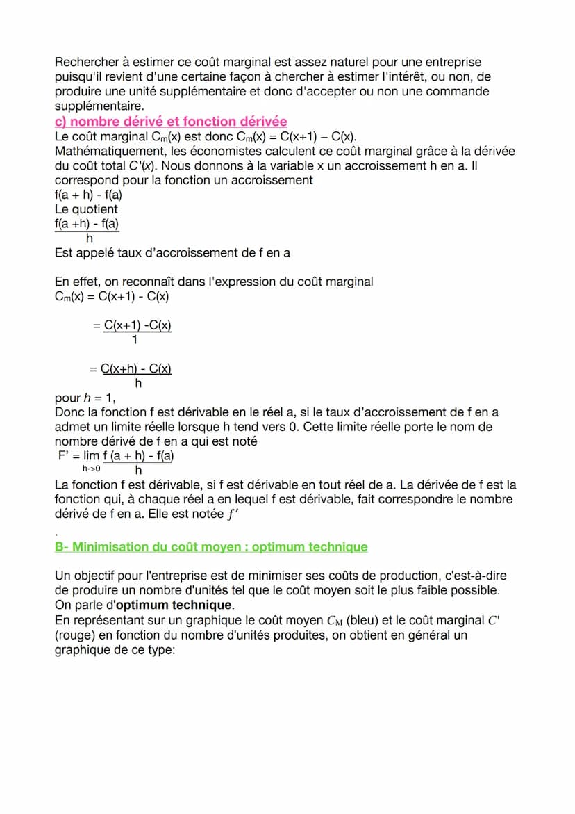 Grand Oral Maths
NB
coût marginal coût de la dernière unité produite; c'est le supplément de coût engendré
par une production supplémentaire