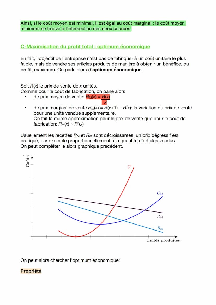 Grand Oral Maths
NB
coût marginal coût de la dernière unité produite; c'est le supplément de coût engendré
par une production supplémentaire