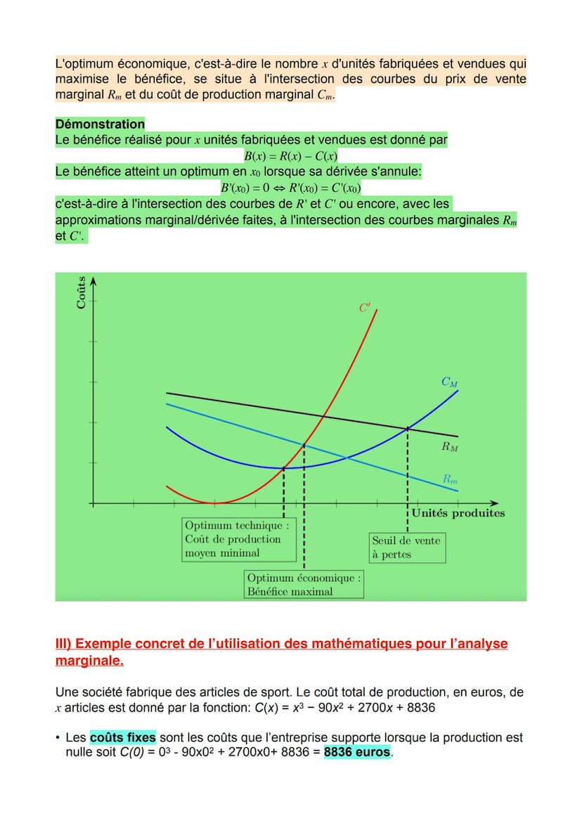Grand Oral Maths
NB
coût marginal coût de la dernière unité produite; c'est le supplément de coût engendré
par une production supplémentaire