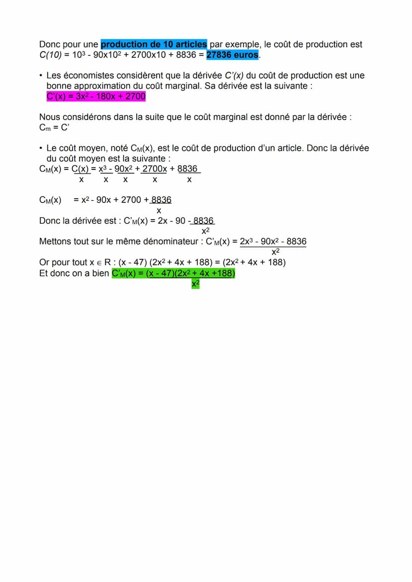 Grand Oral Maths
NB
coût marginal coût de la dernière unité produite; c'est le supplément de coût engendré
par une production supplémentaire