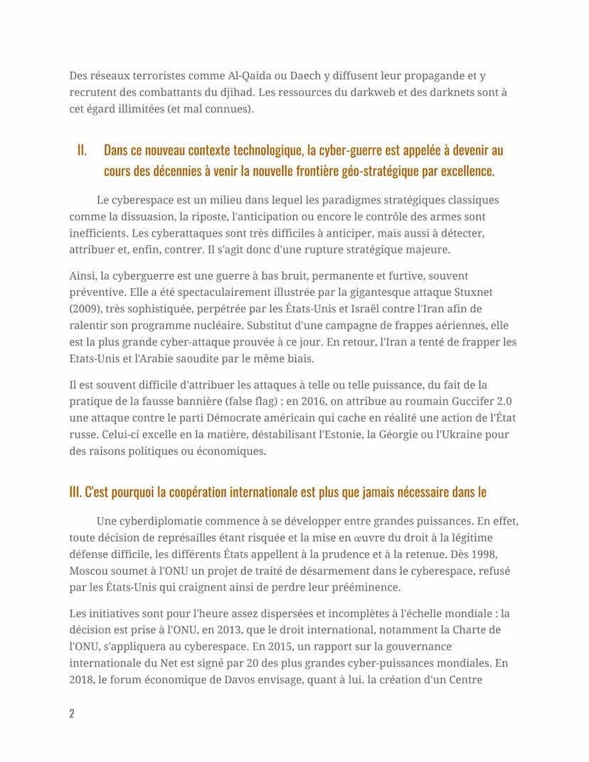 GRAND ORAL : HGGSP
Sujet : le cyberespace, terrain de conflits ou de coopération ?
Introduction
Les attaques cybernétiques font désormais pa
