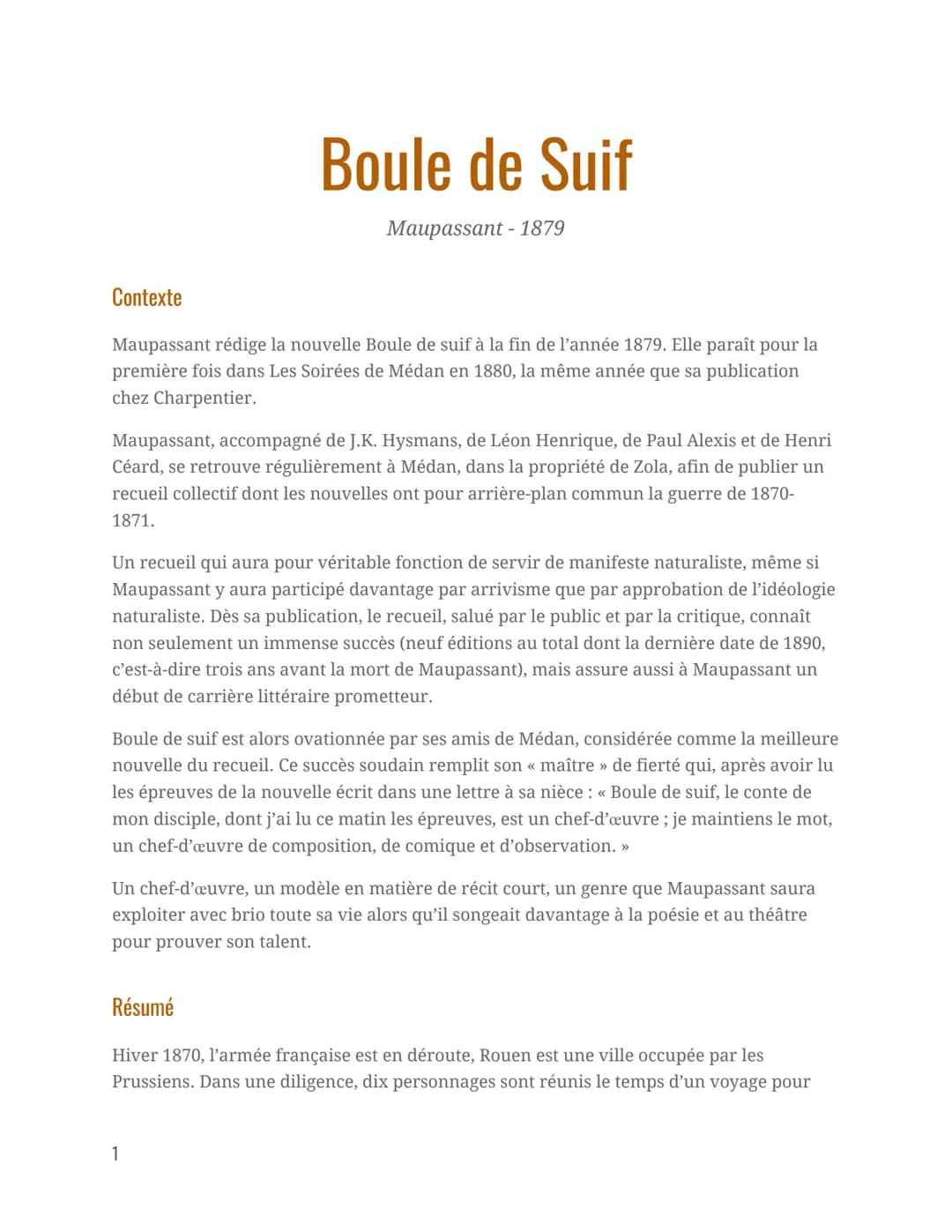 Boule de Suif
Maupassant-1879
Contexte
Maupassant rédige la nouvelle Boule de suif à la fin de l'année 1879. Elle paraît pour la
première fo