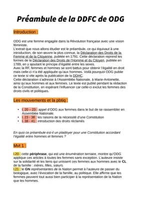 Know Analyse linéaire extrait préambule DDFC d'Olympe de Gouges thumbnail