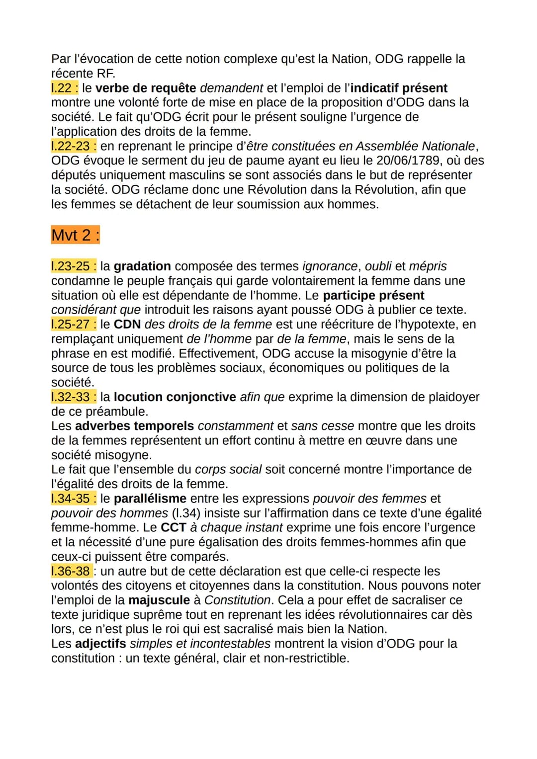 Préambule de la DDFC de ODG
Introduction :
ODG est une femme engagée dans la Révolution française avec une vision
féministe.
L'extrait que n
