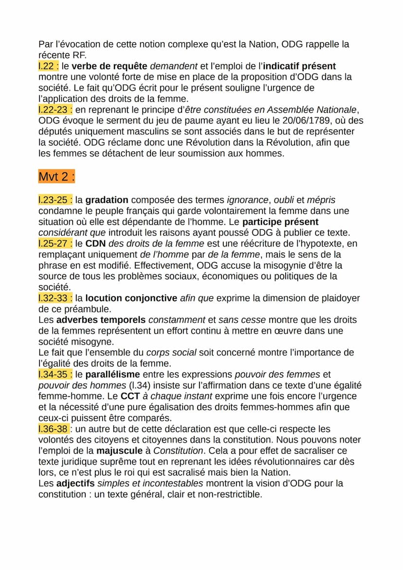Préambule de la DDFC de ODG
Introduction :
ODG est une femme engagée dans la Révolution française avec une vision
féministe.
L'extrait que n