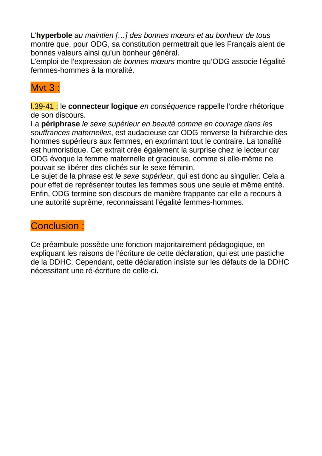 Préambule de la DDFC de ODG
Introduction :
ODG est une femme engagée dans la Révolution française avec une vision
féministe.
L'extrait que n