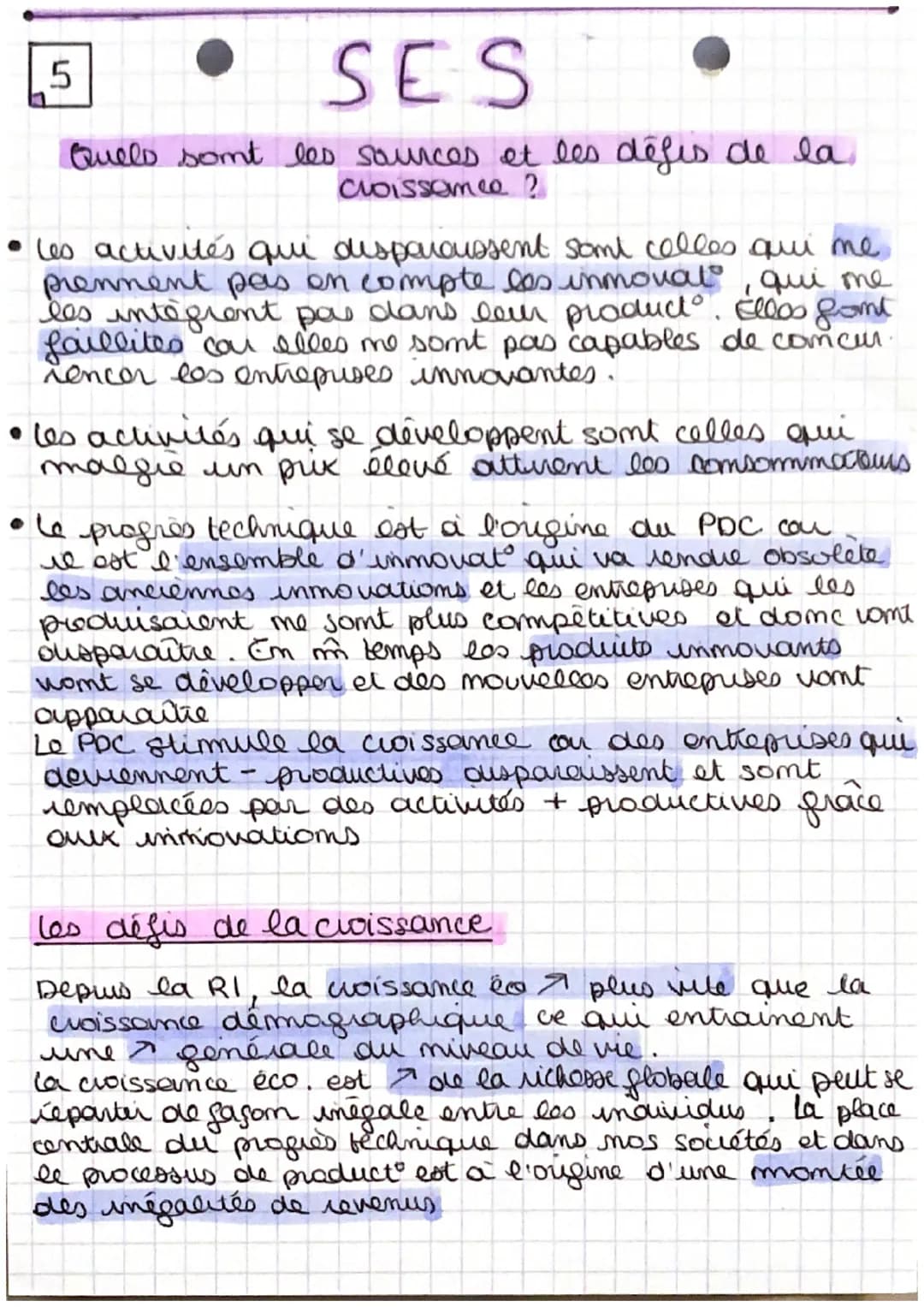 SES
Quels sont les sources et les défis de la
cloissance ?
4
PIB (Produit Imtérieur Brut) = indicateur qui mesure la
richesse produite, la p
