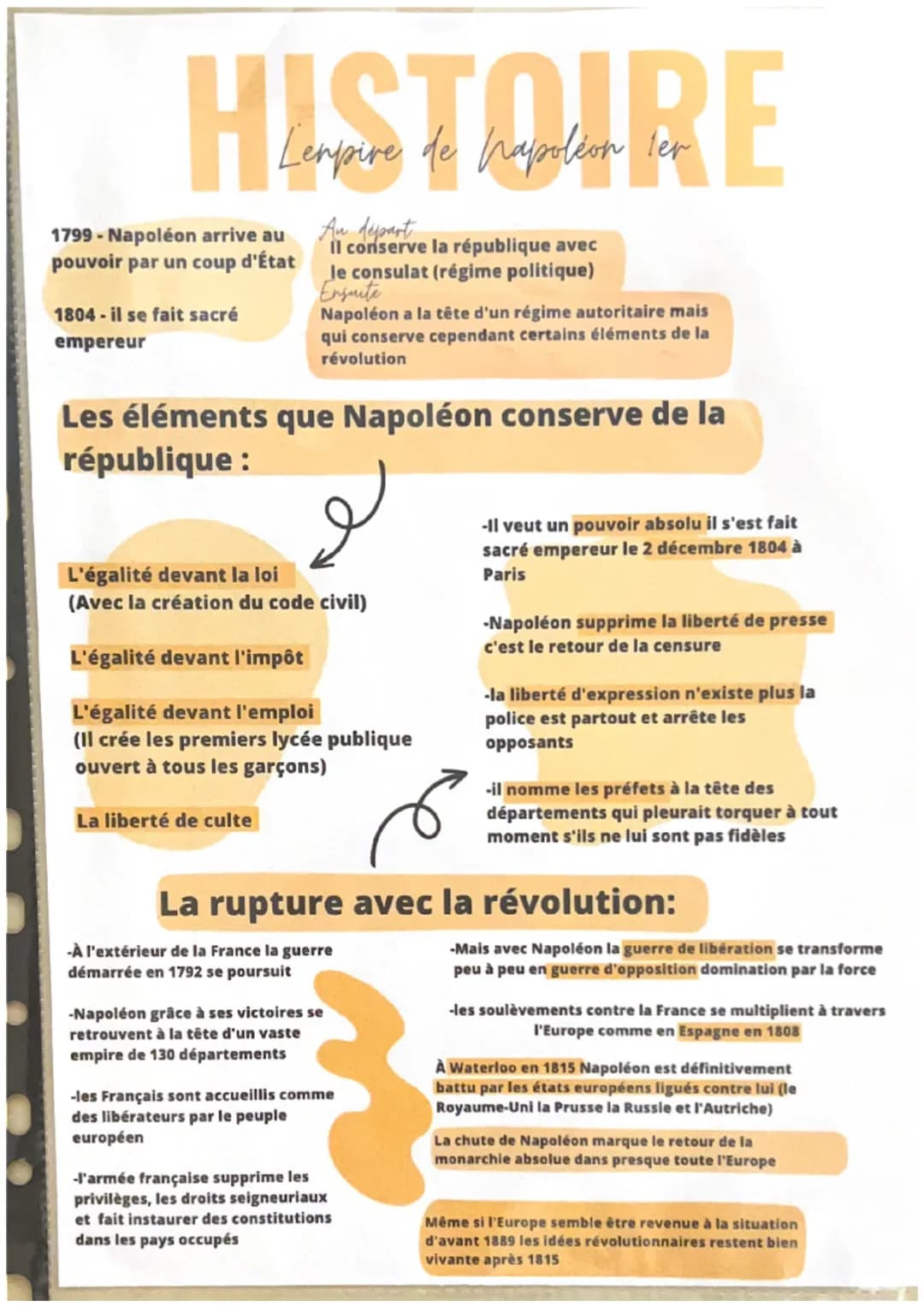 HISTOIRE
Lempire de
hapoléon ter
1799- Napoléon arrive au
pouvoir par un coup d'État
1804-il se fait sacré
empereur
An depart
Il conserve la