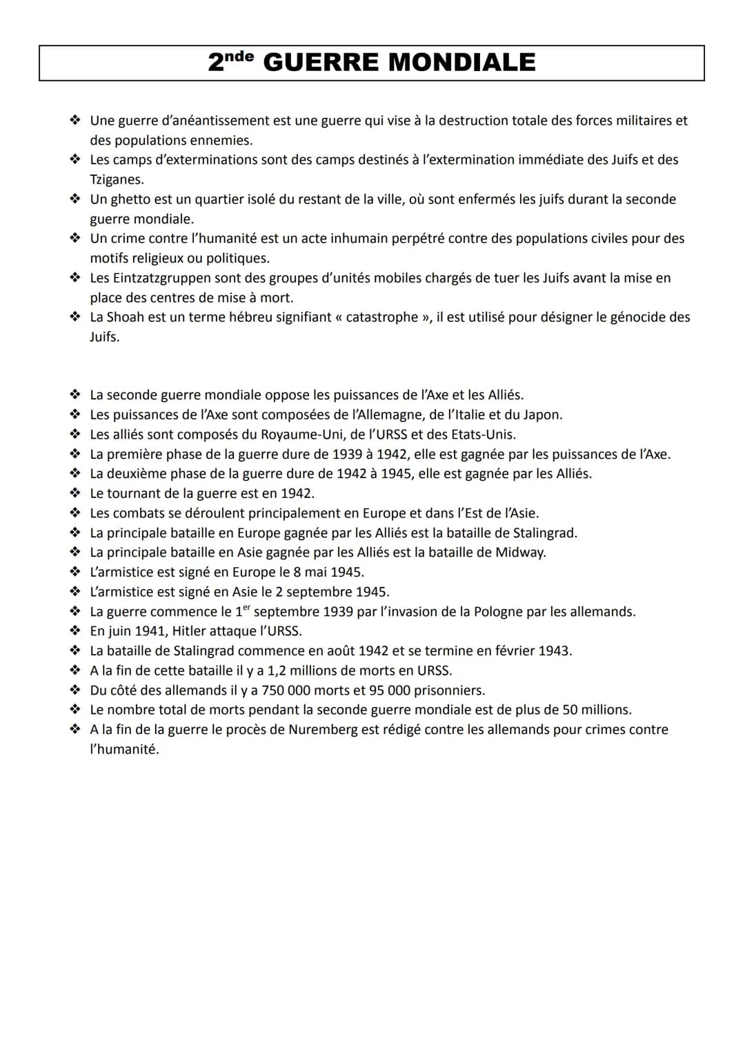 2nde GUERRE MONDIALE
Une guerre d'anéantissement est une guerre qui vise à la destruction totale des forces militaires et
des populations en