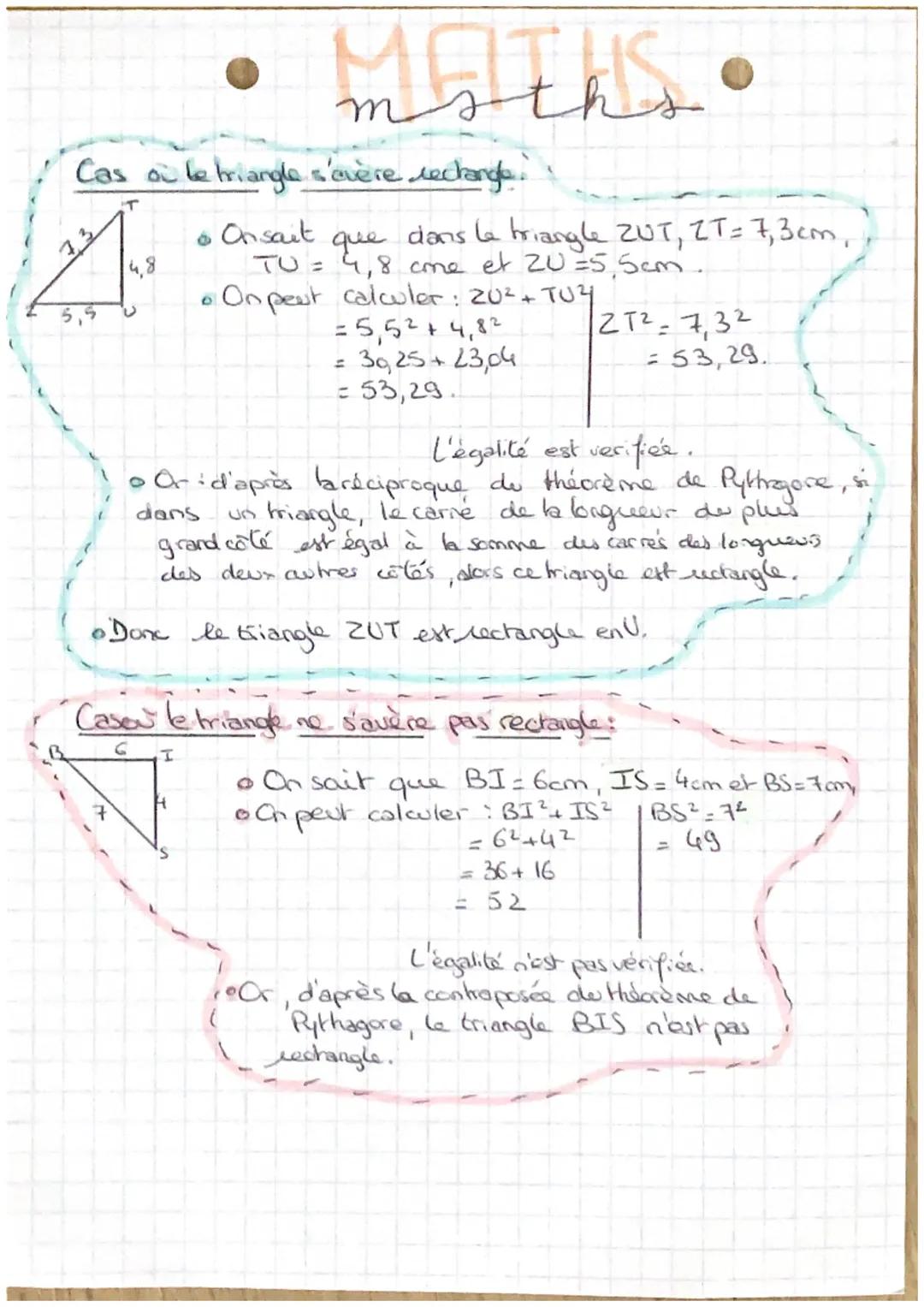 6 théorème:
Définitions!"
106 théorème de Pythagore
sert à calculer one.
langueur dans un triangle
rectangle don't on connaît
deux côtés,
I
