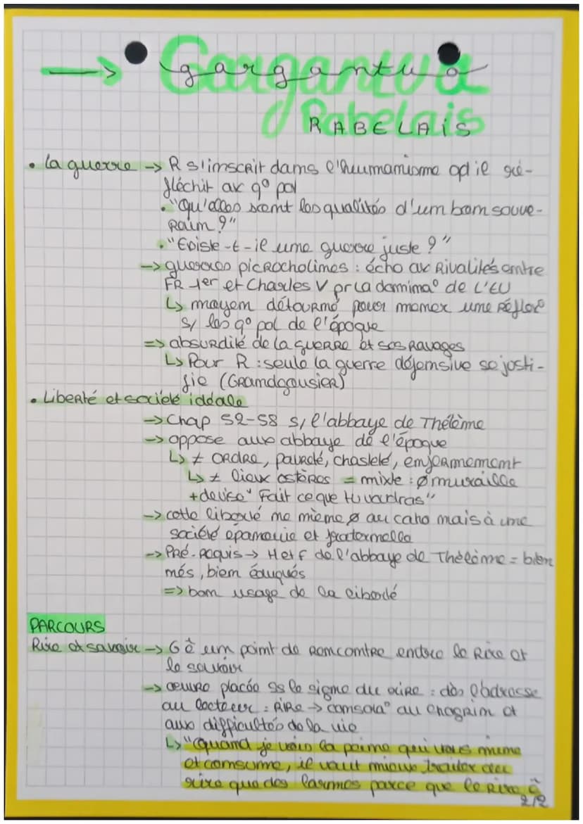 L'AUTEUR
François Rabelais (pseudo: AlcofRibas Nasier)
↳ humaniste
Ls me fin xvès
L> moine, médecim
L'OEUVRE
• Gargantua
1534-1535
↳ érudit,