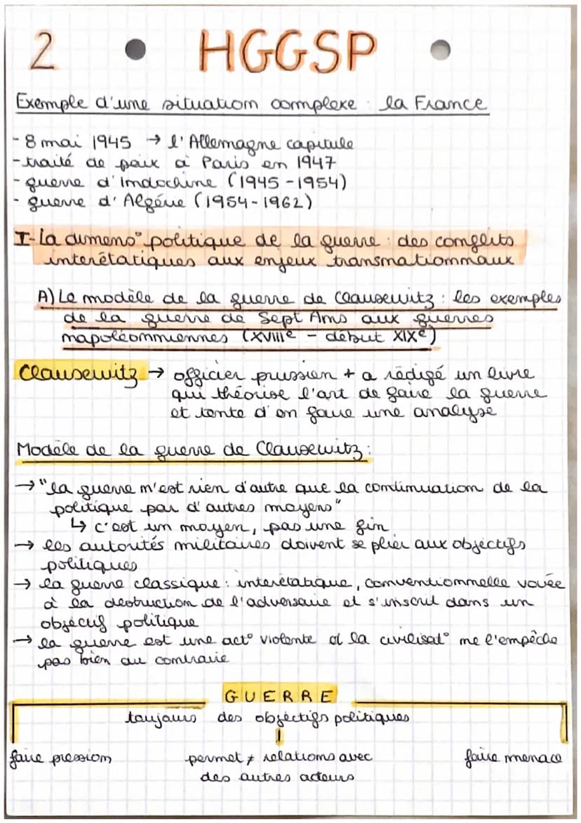 1
HGGSP
Faire la guerre, faire la paix
Introduction:
guerre = comgeit armé, acte de violence destimé à
comtraindre l'adversaire à exécuter m