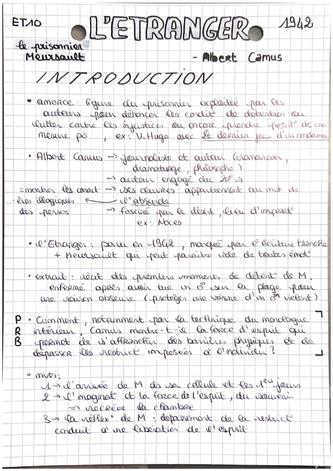 ЕТЛО
le prisonnier
Meursault
Р
R
B
♥
INTRODUCTION
• amorce figure du présomier exploiter par les
autans poen défoncer les condit de détentio