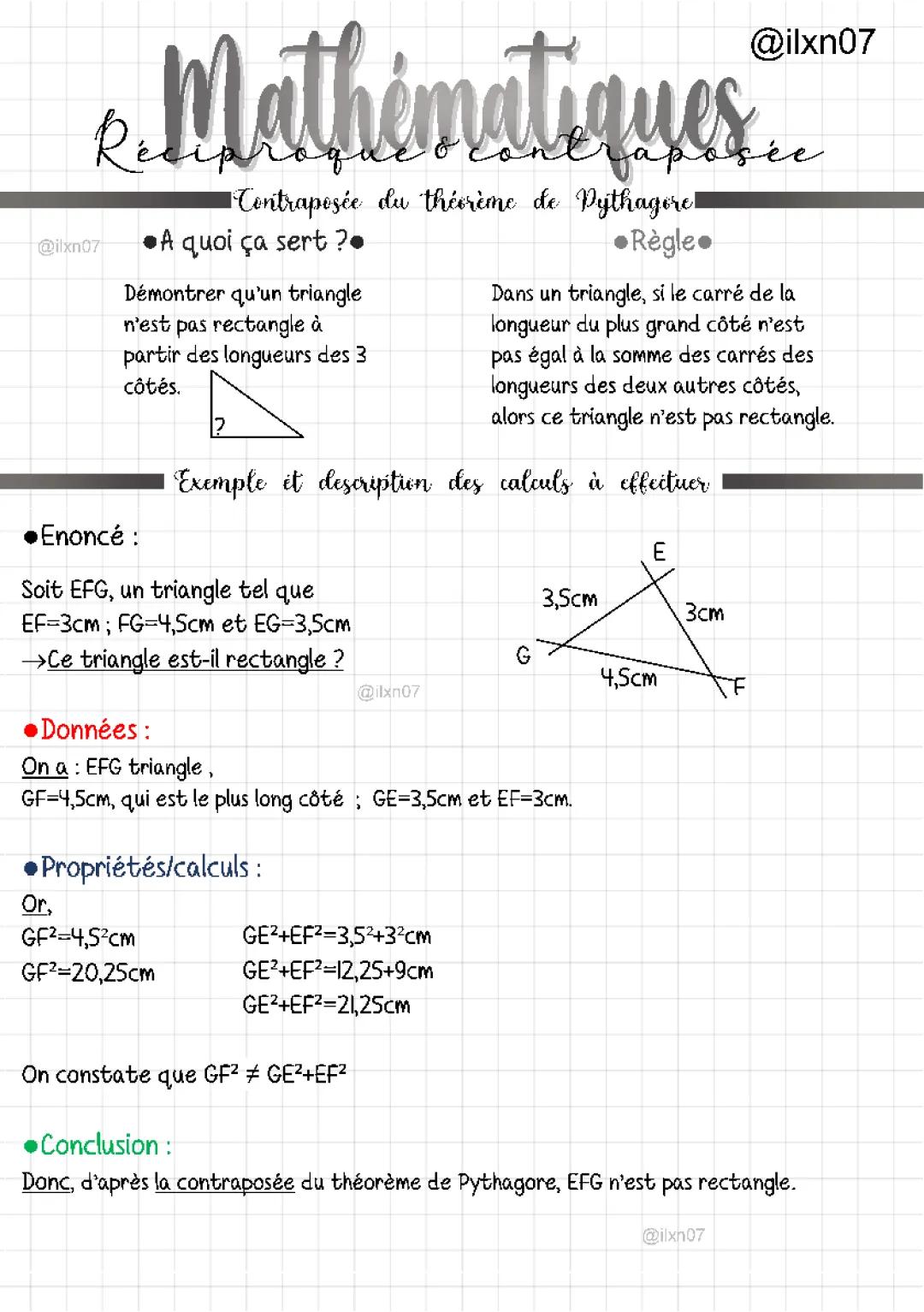 Contraposée du Théorème de Pythagore et Thalès - Formule et Exercice Corrigé