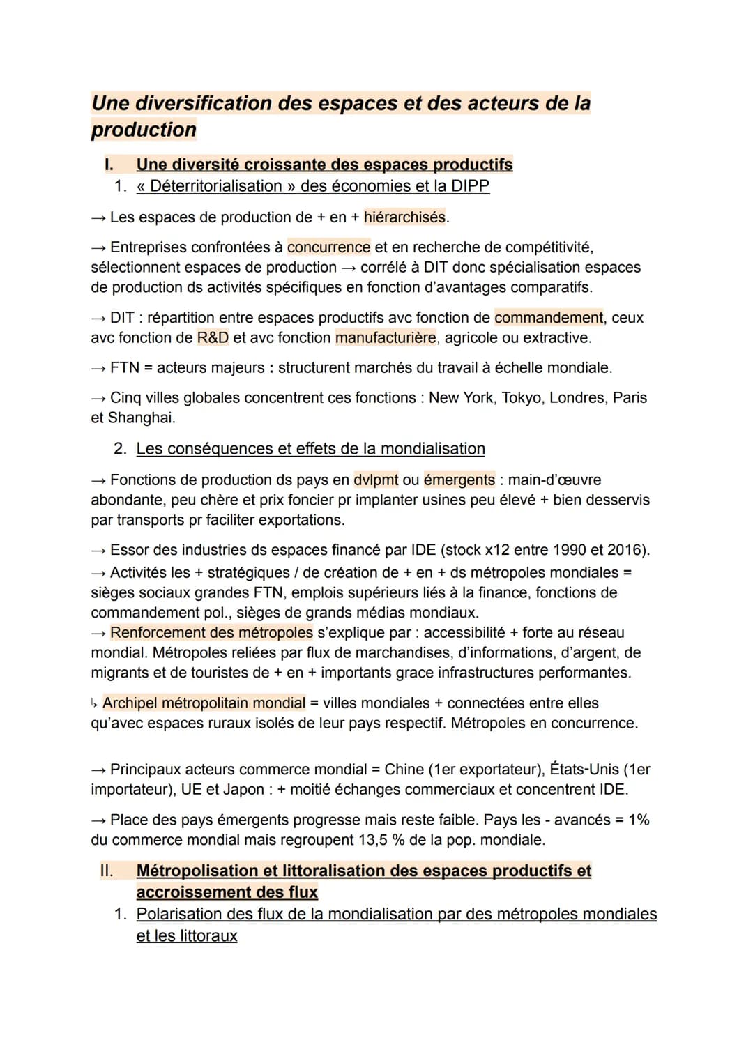 Une diversification des espaces et des acteurs de la
production
I.
Une diversité croissante des espaces productifs
1. << Déterritorialisatio