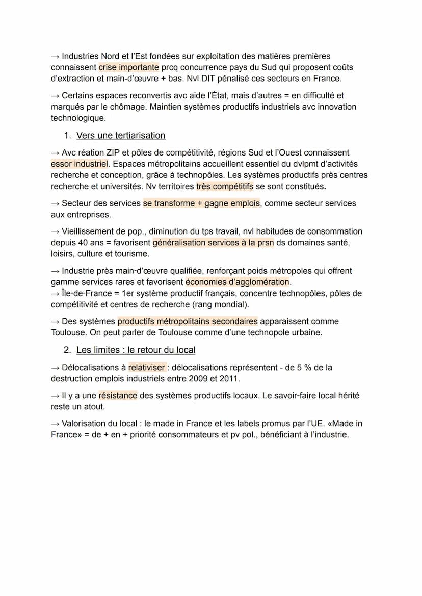 Une diversification des espaces et des acteurs de la
production
I.
Une diversité croissante des espaces productifs
1. << Déterritorialisatio