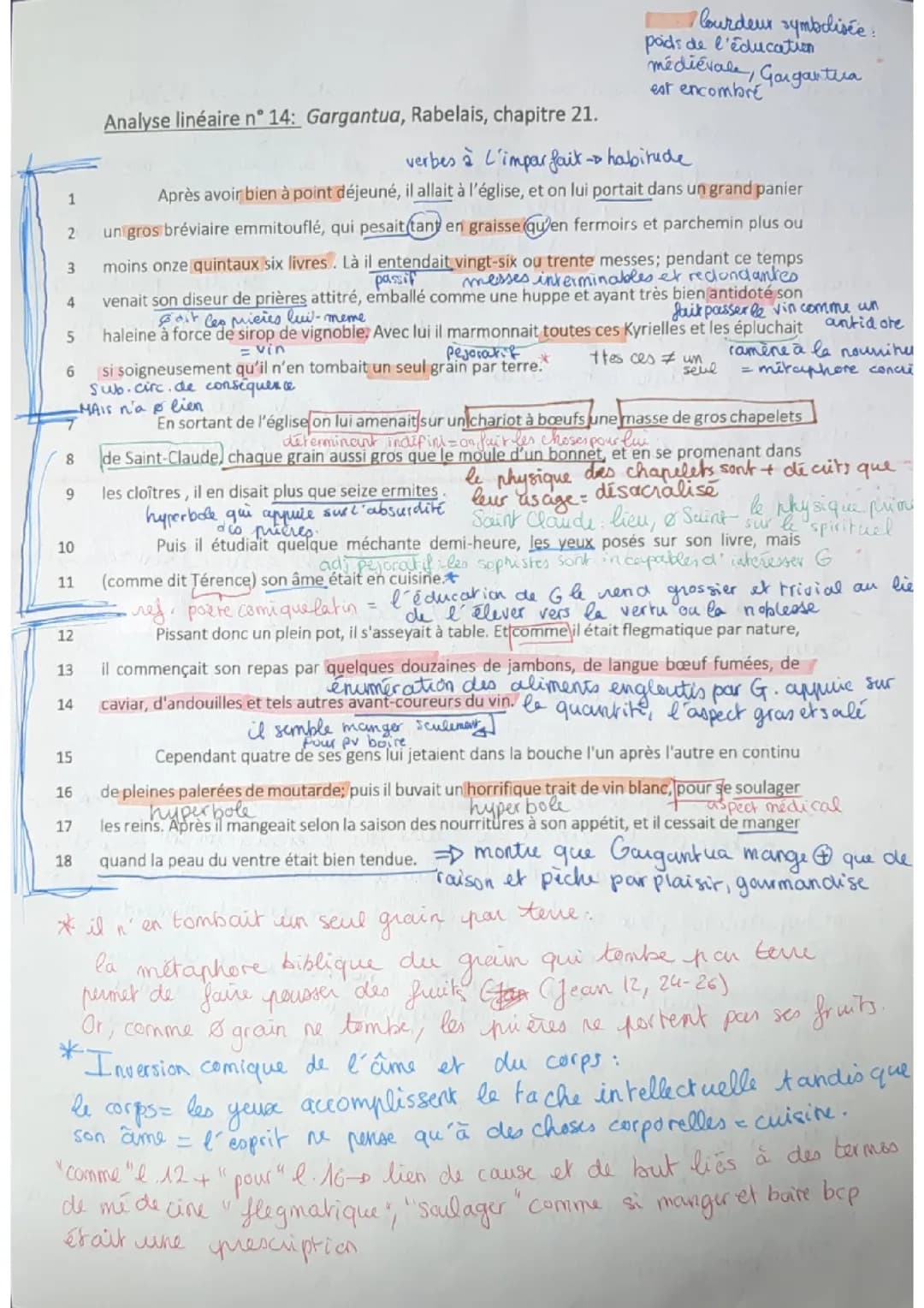 Analyse linéaire Gargantua chapitre 21