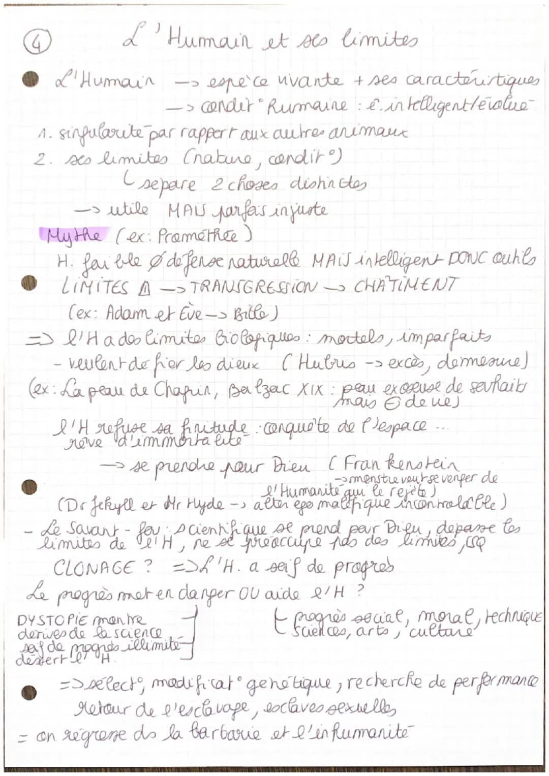 1
L'Humain et ses limites.
4
L'Humain
13
espèce vivante + ses caractéristiques
-> condit" Rumaine : e. intelligent/évolue
1. sinfularite par