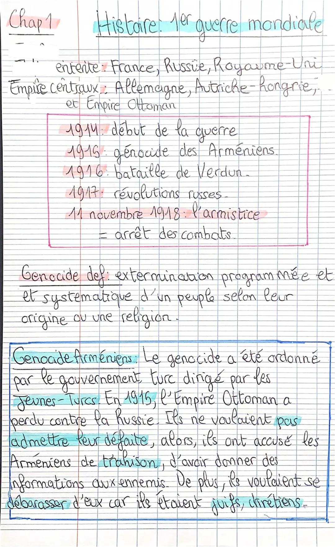 Révision 1ère Guerre Mondiale - Fiches PDF pour le Brevet 3ème