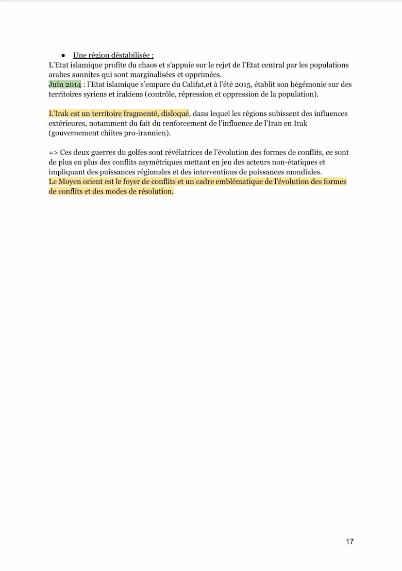 FAIRE LA GUERRE, FAIRE LA PAIX : FORMES DE CONFLITS ET MODES DE
RÉSOLUTION
AXE CONCLUSIF: le Moyen-Orient : conflits régionaux et tentatives