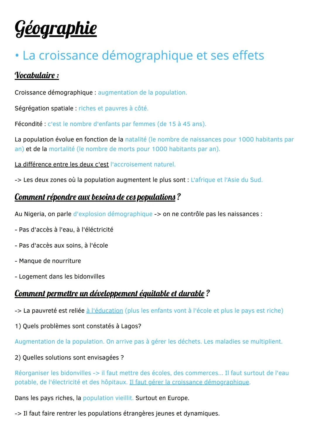 La croissance démographique et ses effets 