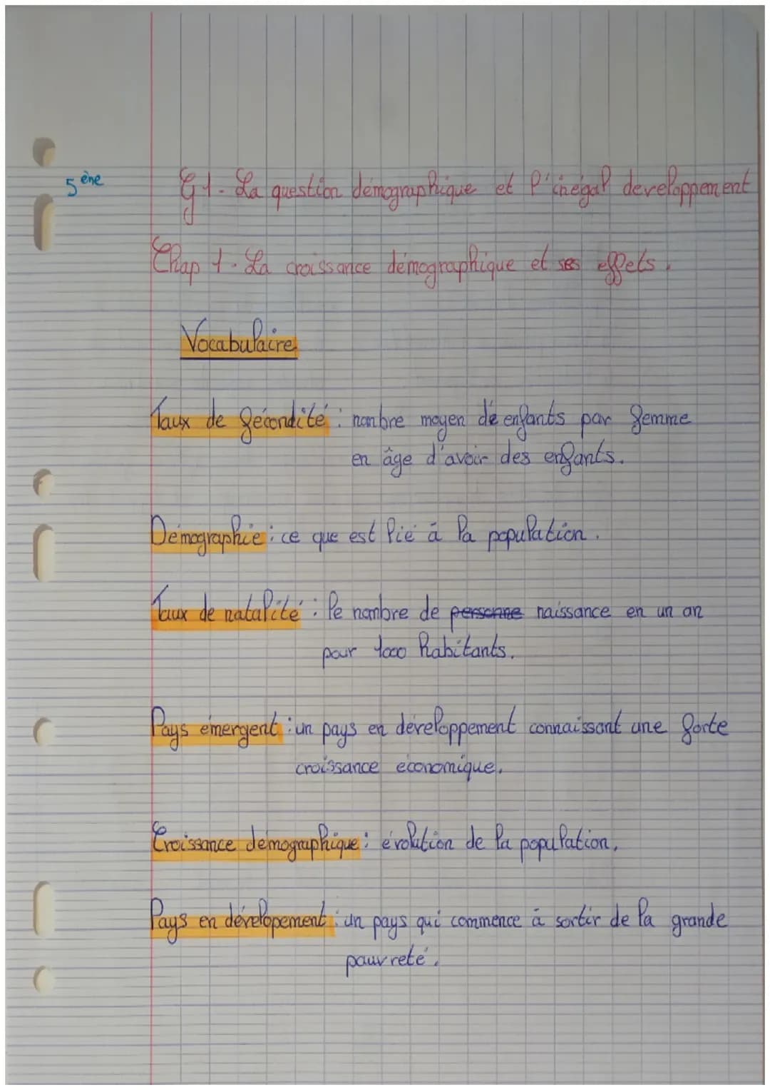 5 ène
Gt. La question demographique et l'incigul developpement
Chap 4 - La Croissance
demographique et ses fets
Vocabulaire
Taux de Jécondit
