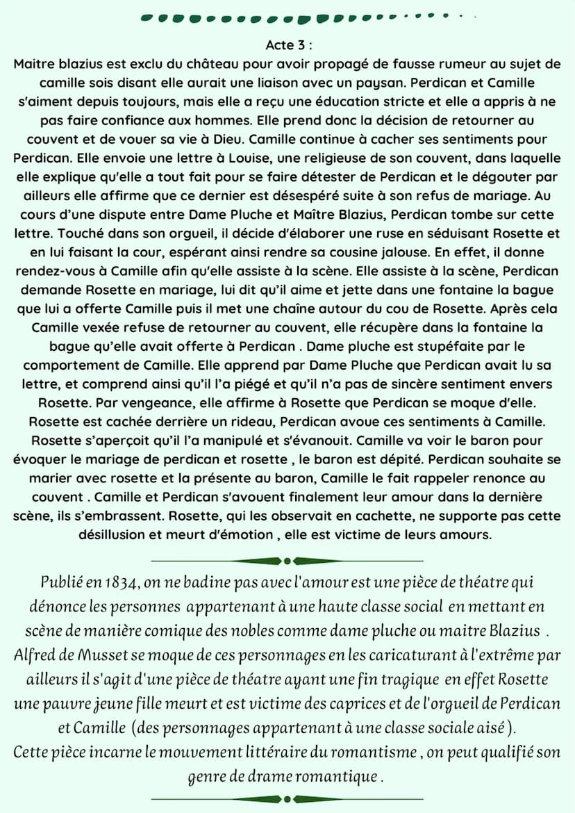 Acte 3:
Maitre blazius est exclu du château pour avoir propagé de fausse rumeur au sujet de
camille sois disant elle aurait une liaison avec