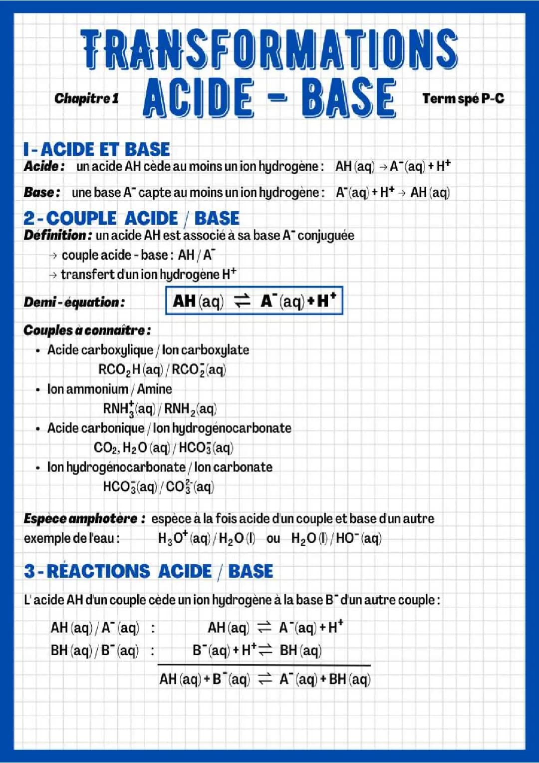Transformations acide - base