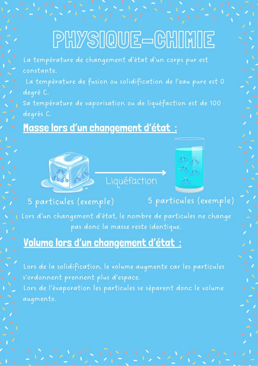 PHYSIQUE-CHIMIE
CHANGEMENTS D'ÉTAT DE LA MATIÈRE
État "double":
Lors d'un changement d'état, l'eau ne passe pas
instantanément d'un état à u