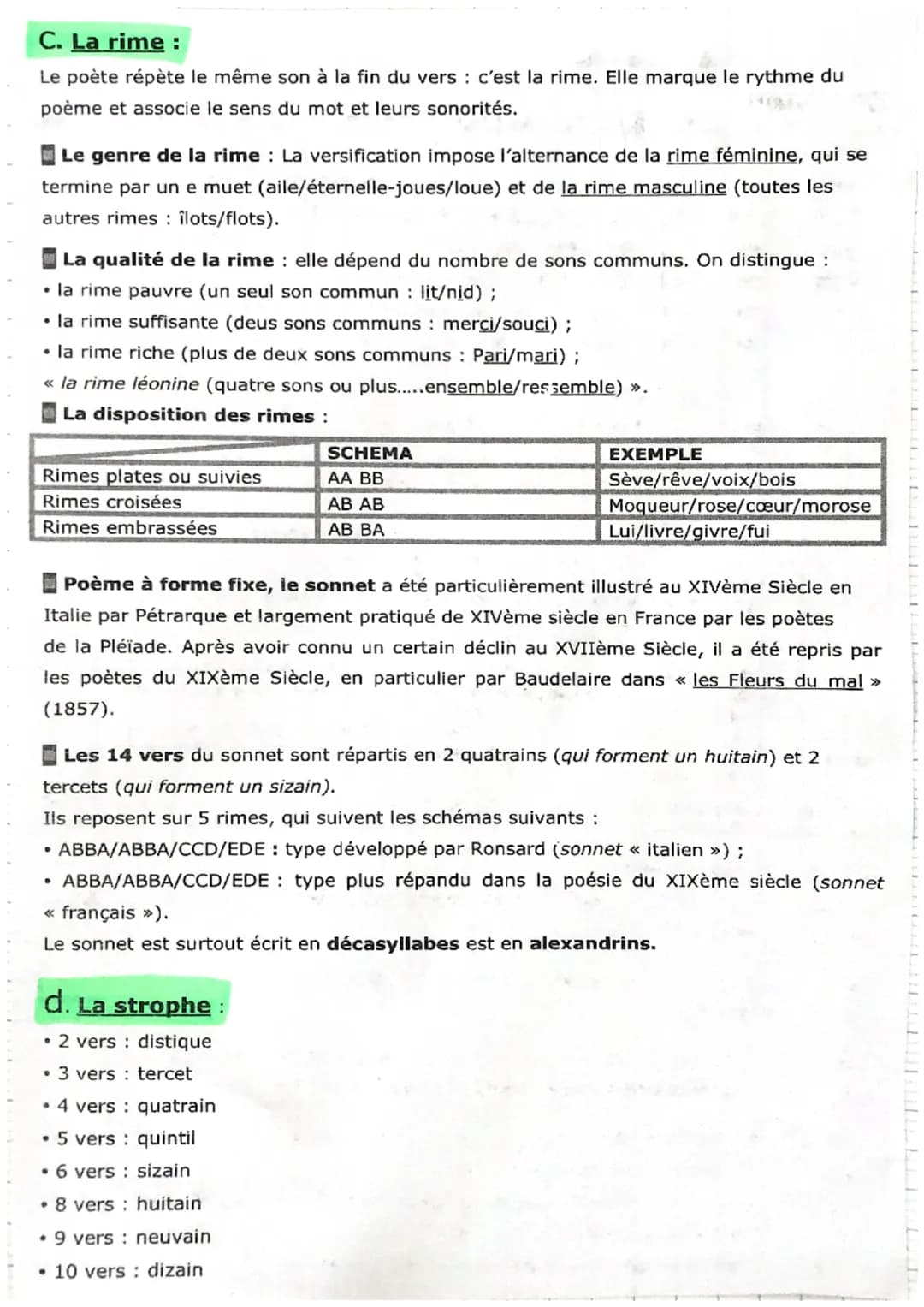 LA VERSIFICATION
a. La métrique :
Pour mesurer la longueur du vers, on compte de syllabes prononcées -le mètre- en
tenant compte de trois pa