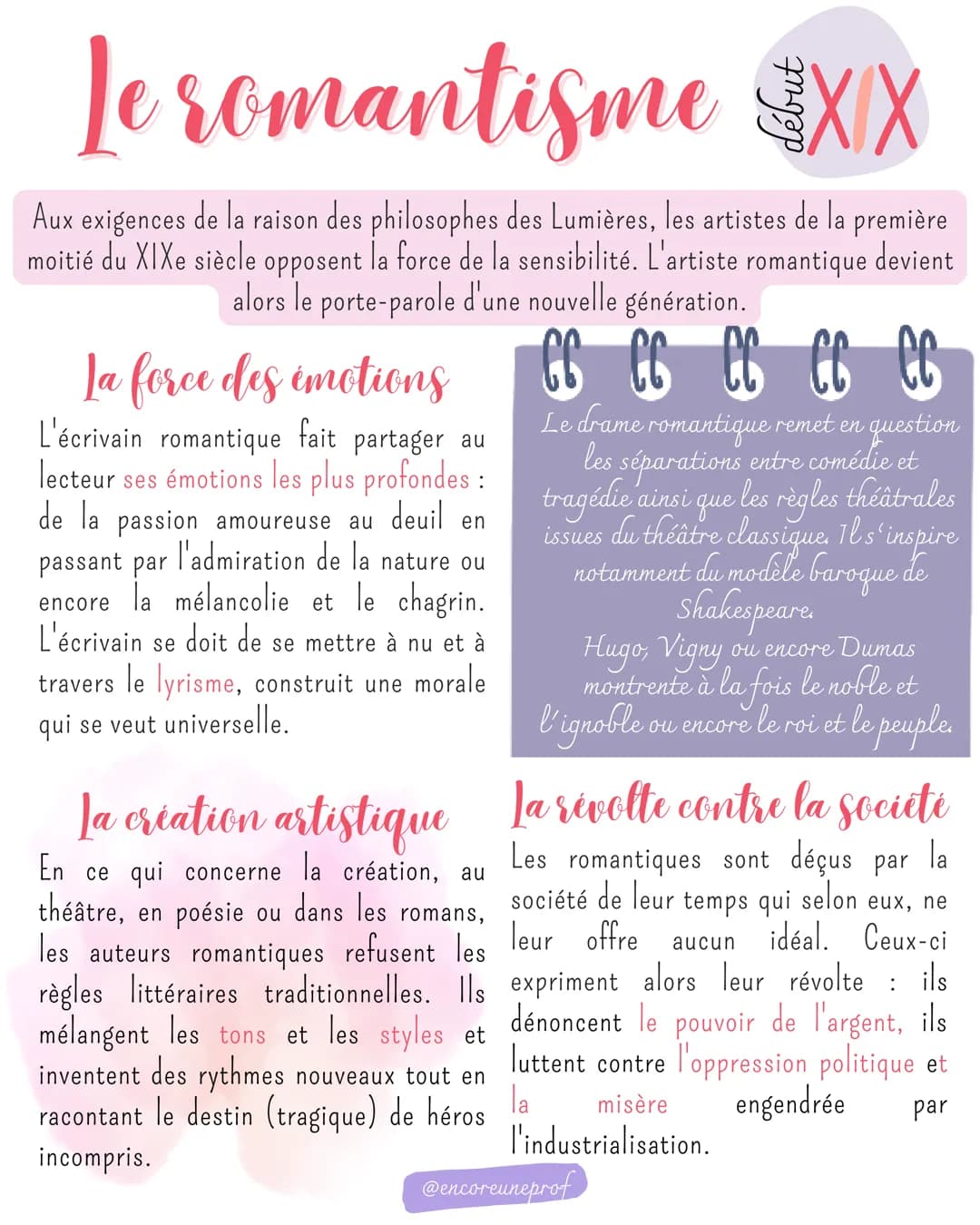 Le romantisme XX
Aux exigences de la raison des philosophes des Lumières, les artistes de la première
moitié du XIXe siècle opposent la forc