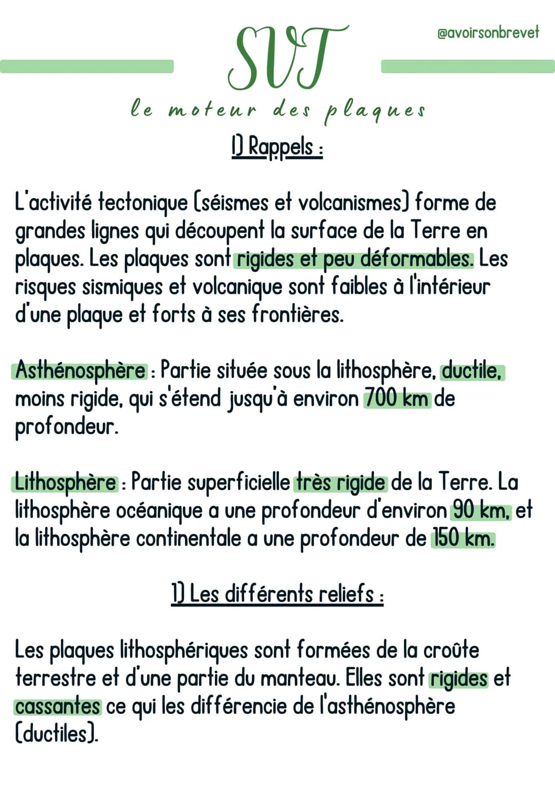 SVT
le moteur des plaques.
1) Rappels:
@avoirsonbrevet
L'activité tectonique (séismes et volcanismes) forme de
grandes lignes qui découpent 