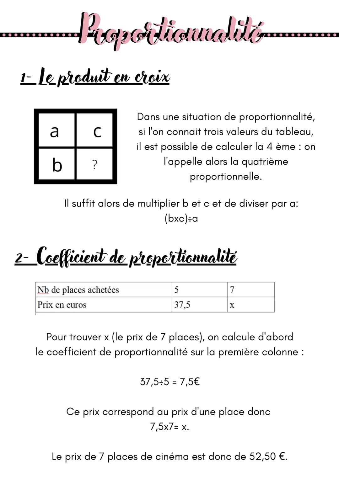 Proportionnalité
1- Le produit en croix
a с
b ?
Dans une situation de proportionnalité,
si l'on connait trois valeurs du tableau,
il est pos