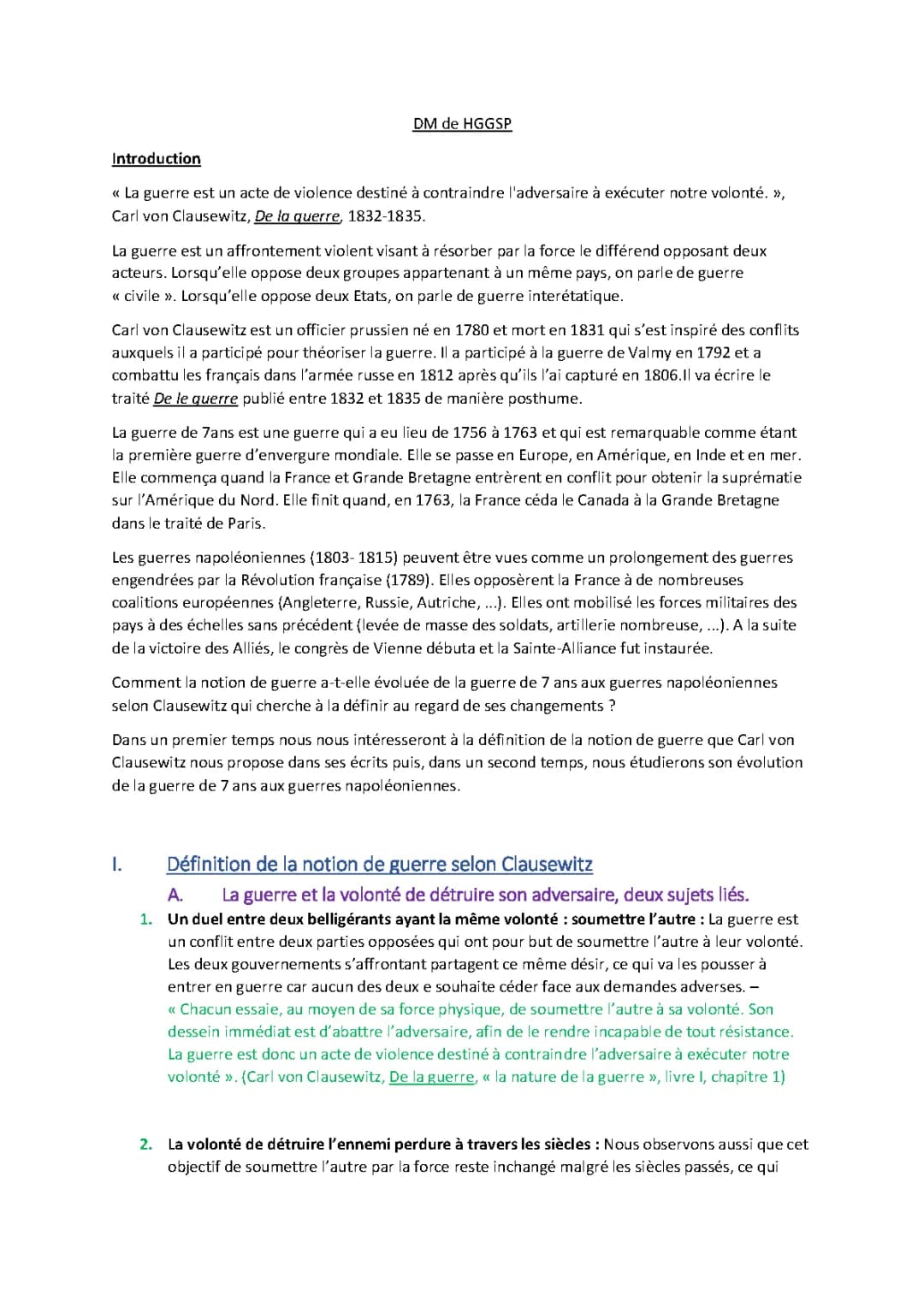 La Guerre Réelle et Absolue Selon Clausewitz - Dissertation HGGSP