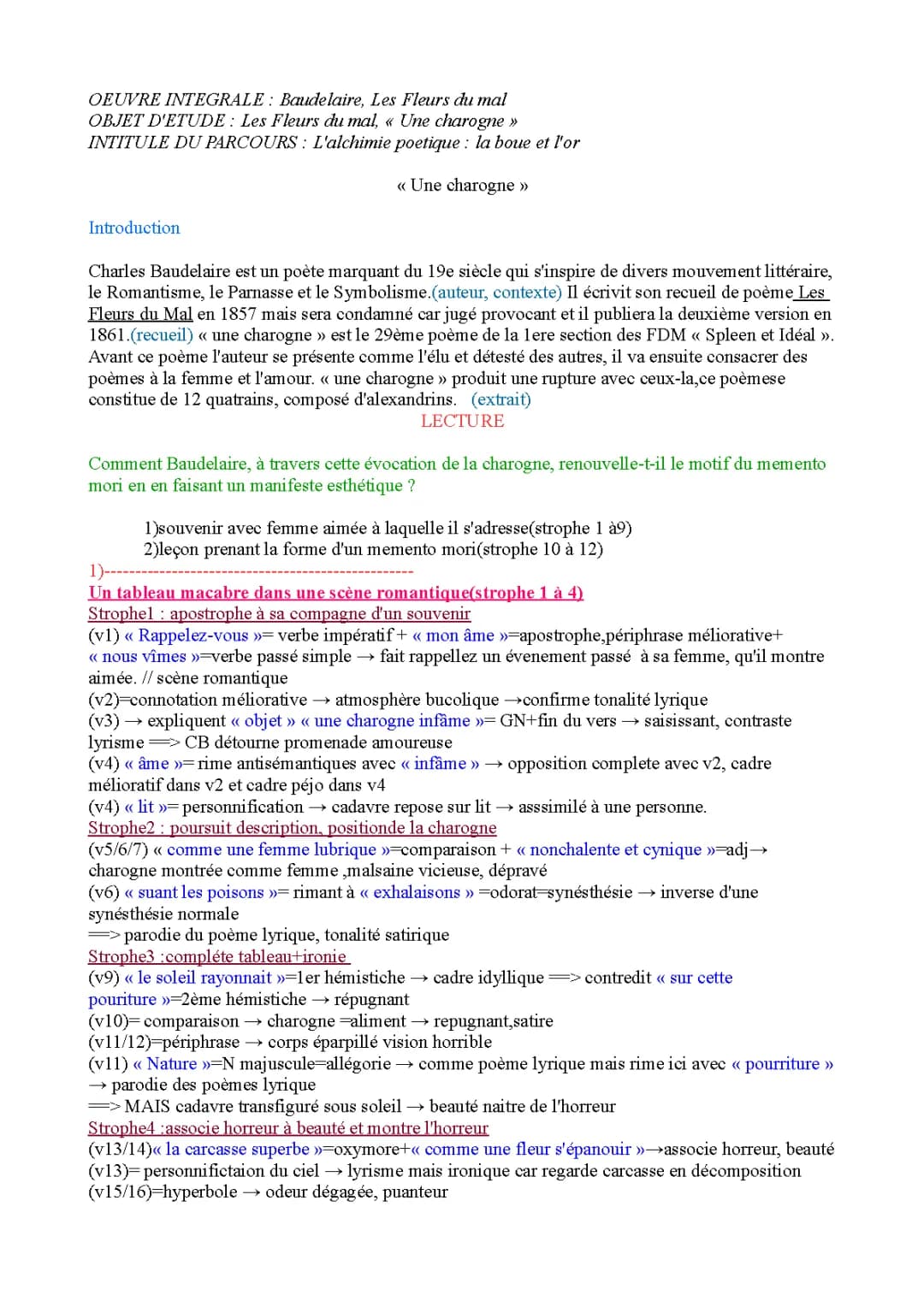 explication linéaire "une charogne" bac de français oral