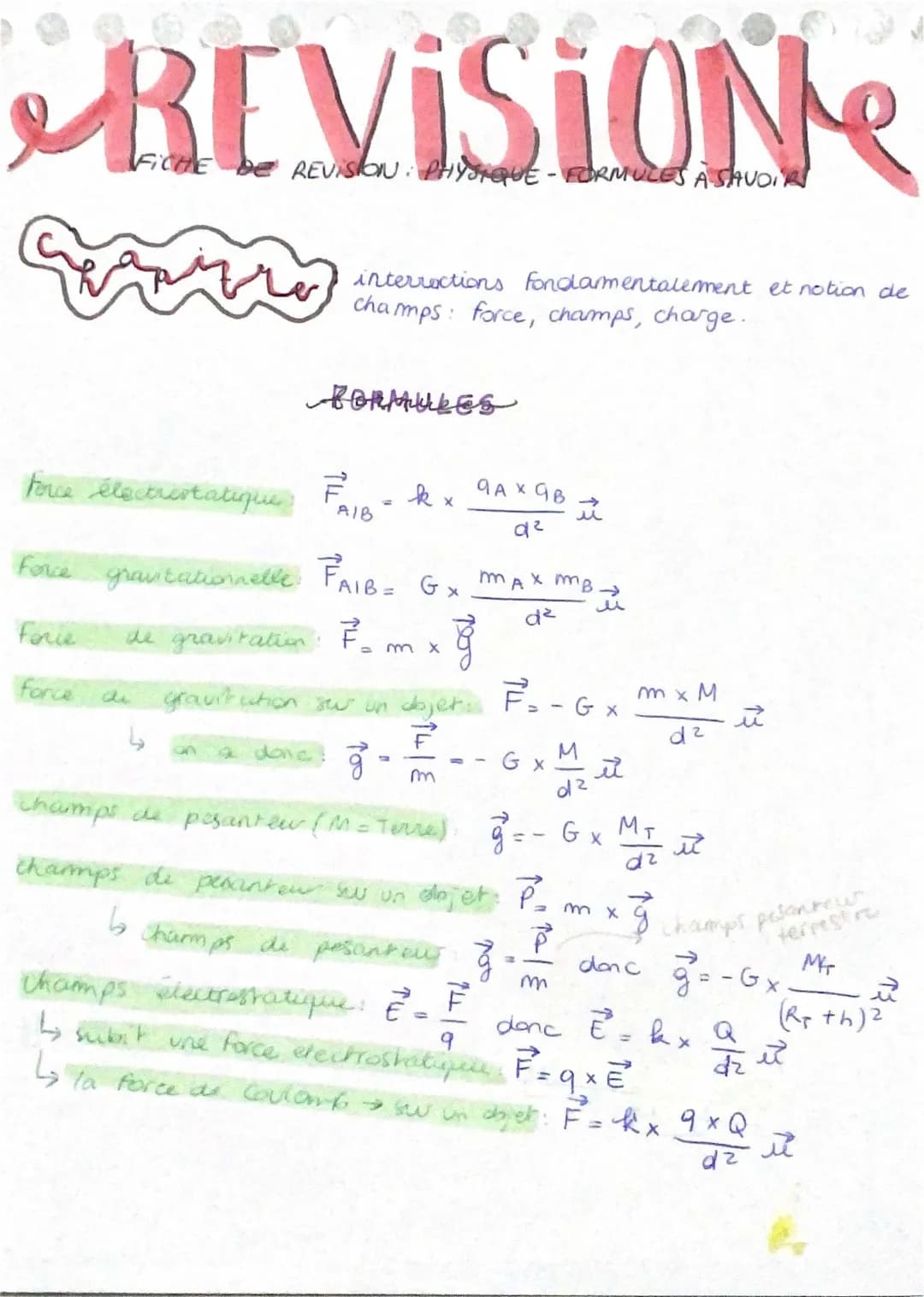 Cours PDF de Gravitation Universelle et Champ Électrostatique pour les Nuls