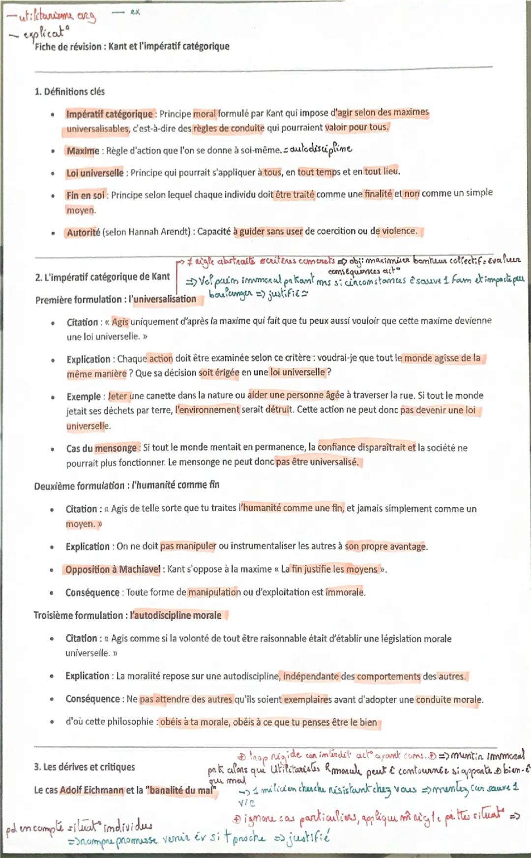 Devoir & morak
Conseil pour la dissertation: Pour mobiliser Kant dans un sujet de philo, il faut bien distinguer entre la moralité
kantienne