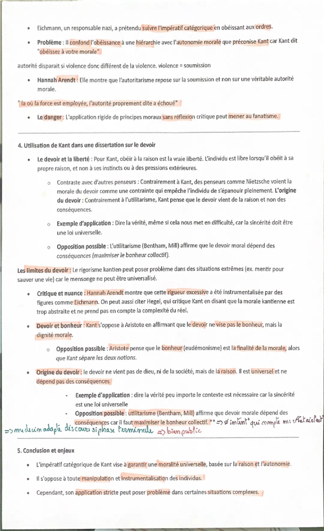 Devoir & morak
Conseil pour la dissertation: Pour mobiliser Kant dans un sujet de philo, il faut bien distinguer entre la moralité
kantienne