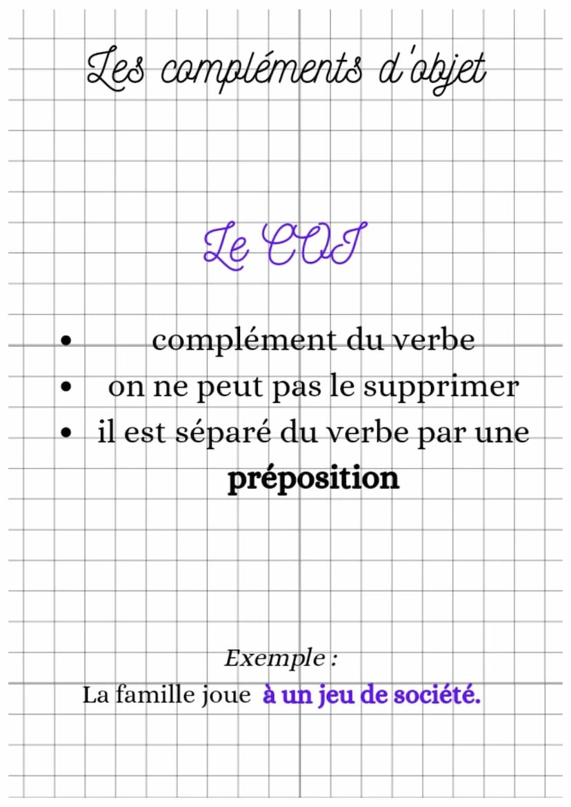 Les compléments
d'objet Les compléments d'aobjet
On ne peut pas :
les déplacer
Il y a plusieurs sortes de
compléments d'objet:
les COD, ou C