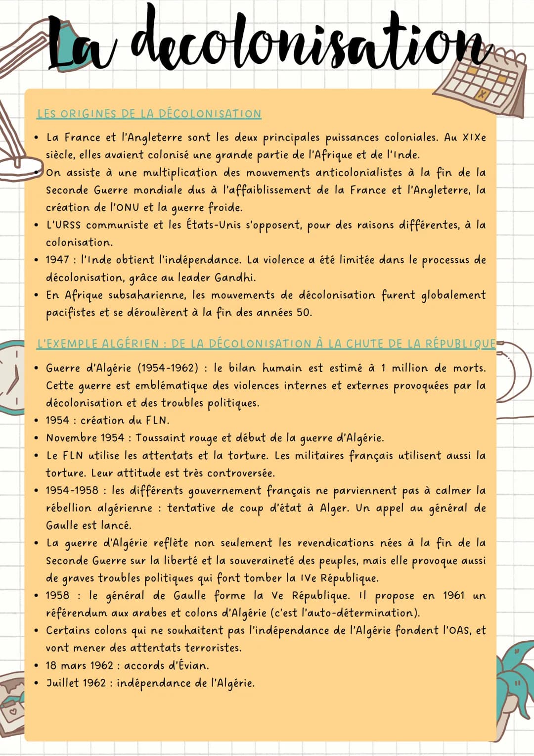 La decolonisation
LES ORIGINES DE LA DÉCOLONISATION
• La France et l'Angleterre sont les deux principales puissances coloniales. Au XIXe
siè