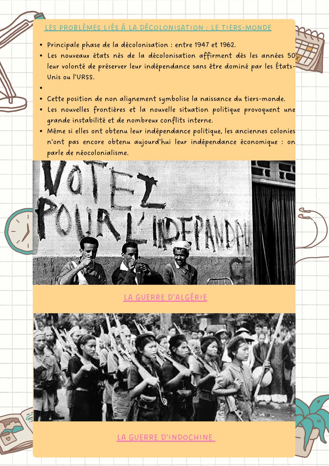 La decolonisation
LES ORIGINES DE LA DÉCOLONISATION
• La France et l'Angleterre sont les deux principales puissances coloniales. Au XIXe
siè
