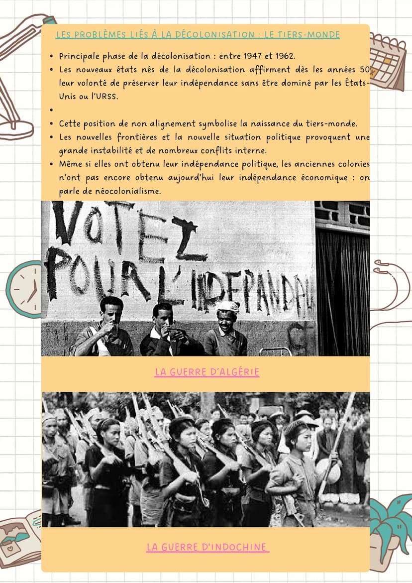 La decolonisation
LES ORIGINES DE LA DÉCOLONISATION
• La France et l'Angleterre sont les deux principales puissances coloniales. Au XIXe
siè