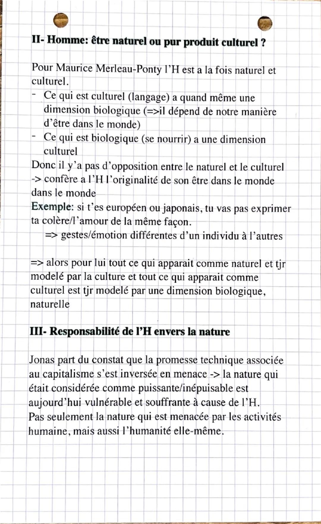 # La nature/culture
Philosophie

Définition :
il existe 3 sens pour définir la nature

- La nature: Milieu où vit l'Homme + tout ce qui et
q