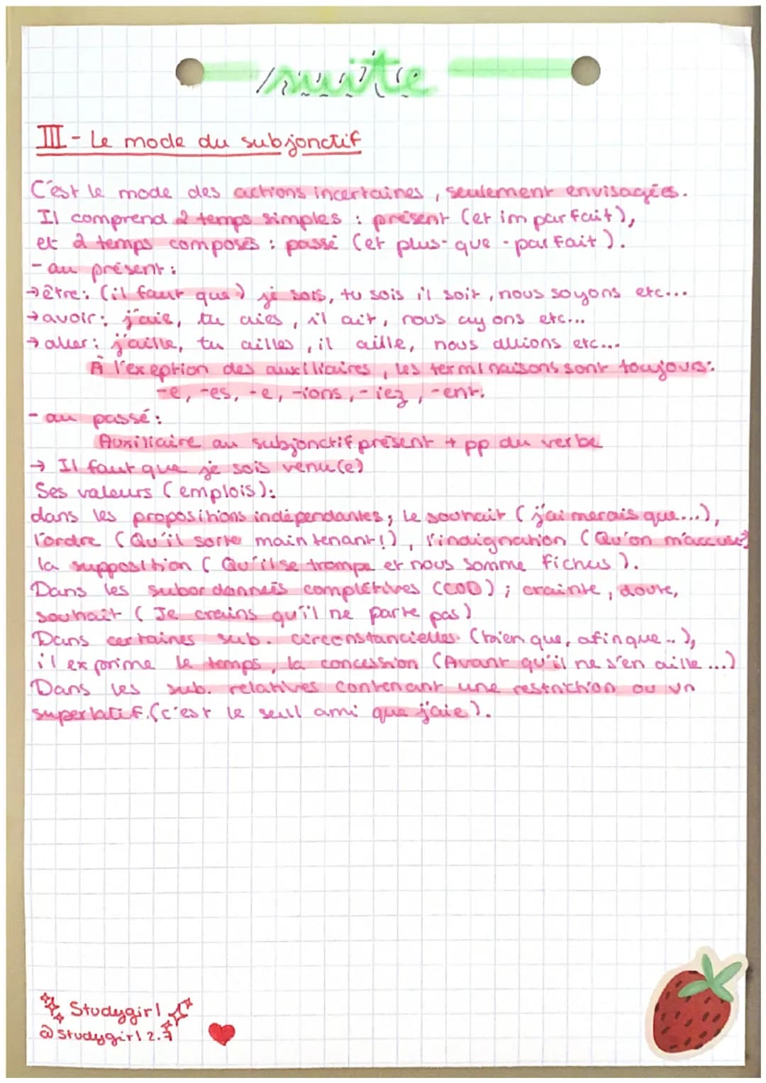 francaire
-le conditionnel, l'impératif et le subjonctif.
@study girl 2.7
I- Le conditionnel
Il peut exprimer un conseil : << vous devriez p